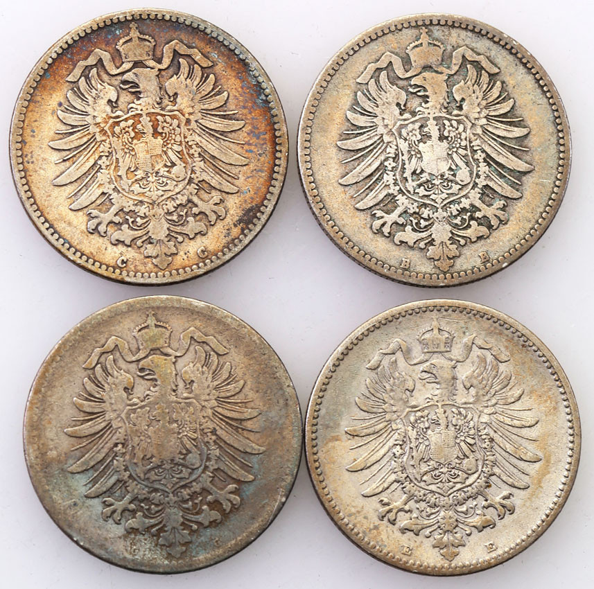 Niemcy, Kaiserreich. 1 marka 1878-1883, zestaw 4 monet